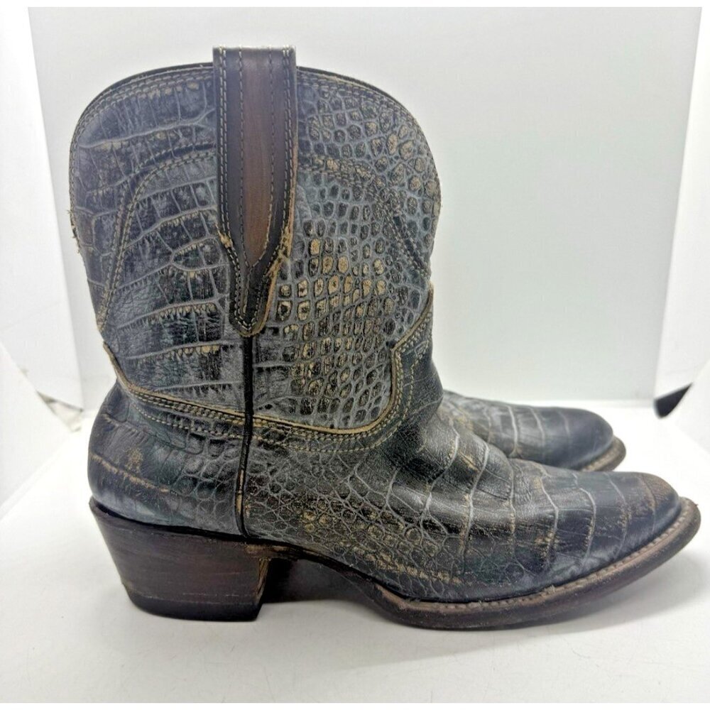 Freebird Zamora Bootie Crocodile Print Leather Western Pull On Women Size 7 Gray